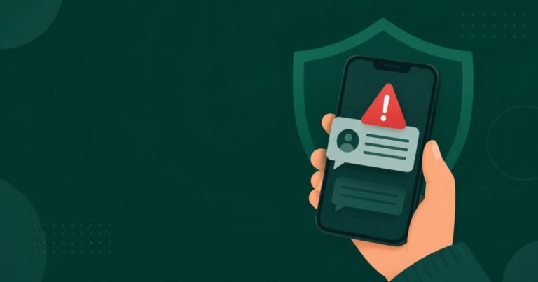 Warning sign on a smartphone showing a suspicious message, illustrating fake government scheme scams in Pakistan